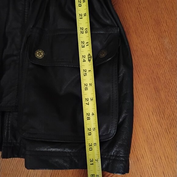 Vintage Comint Black Heavyweight Hooded Leather Coat Drawstring Waist M - Picture 7 of 9